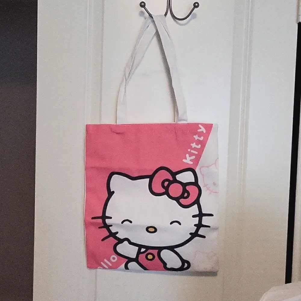 Hello Kitty Shoulder Bag Everyday Use Pink and White Design Canva Tote